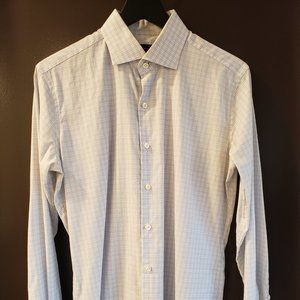 Proper Cloth LS Button Down Carmine 120s Grey and Blue Small Check